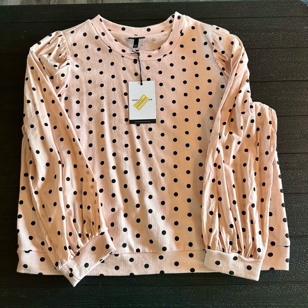 Who What Wear Blush and Black polka dot blouse XXL NWT
